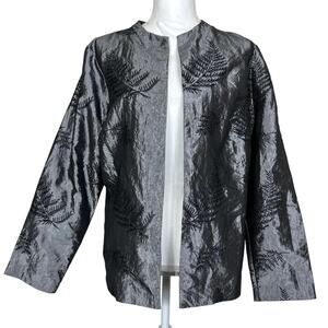 Soft by Avenue Open Front Metallic Gray Fern Embroidery Jacket Plus Size 18/20